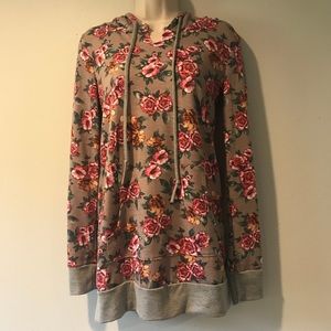 12PM by Mon Ami Gray Floral Hooded Sweatshirt